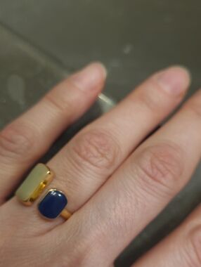 Gold Open Band Ring with Navy and Olive Stones